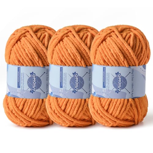 Image of 3 Pack Chunky Chenille Yarn for Crocheting, Baby Yarn for Crocheting Soft Blankets, Bulky Yarns for Crochet Amigurumi, 300g (223yds) Fluffy Velvet Yarns for Hand Knitting (3 Ginger Color)