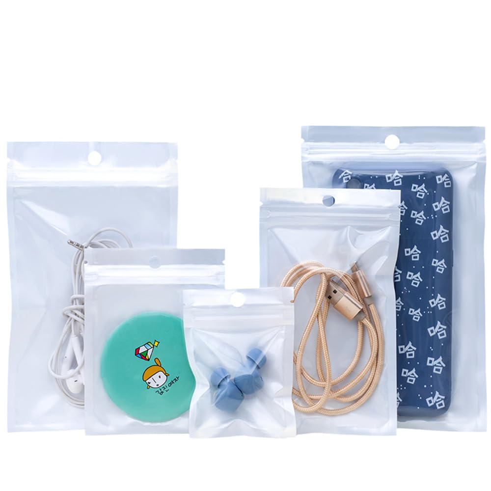 100 sacchetti in plastica bianca trasparente con chiusura lampo con foro per appendere, tacca a strappo, riutilizzabili, richiudibili, regalo, sacchetti per imballaggio per alimenti, 24 x 36 cm,Altro