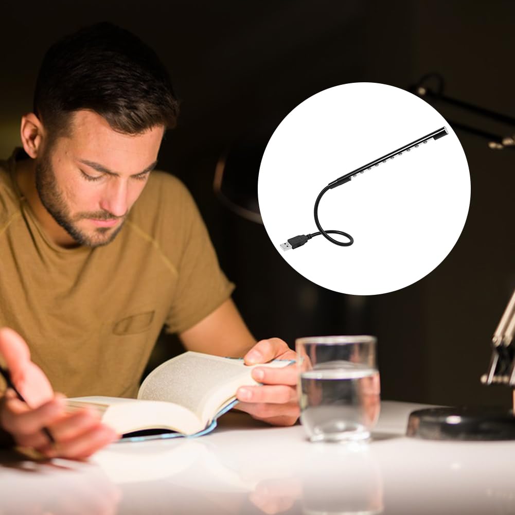 Cerioll Lampada LED USB Flessibile, 1 Pezzi Lampada LED USB Per Tastiera Computer, Luce da Lettura, Collo D'Oca Flessibile, Per Tastiera per Computer Portatile (Nero)