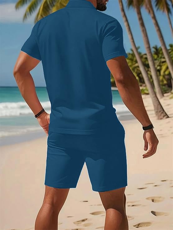 Image of Jawdrobe Co-ord Set for Men - Polo T-Shirt & Shorts Set | Loungewear, Beachwear & Daily Comfort