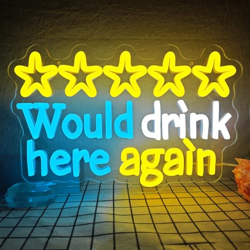 Image of Would drink here again Neon Sign for Wall Decor Funny Bar Neon Sign Dimmable Beer Led Neon Lgiht Decorations for Home Bar Basement Garage Mancave