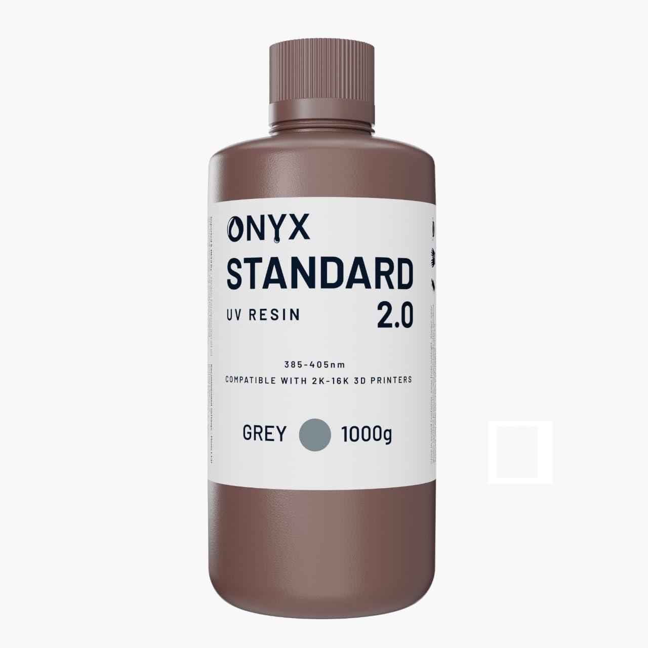 Onyx Standard 2.0 3D Printing Resin – High Precision, Smooth Finish, Tough & Durable 405 nm UV Resin for Elegoo Mars Saturn Jupiter, Anycubic Photon, Phrozen, Creality LCD/MSLA Printers (Grey)