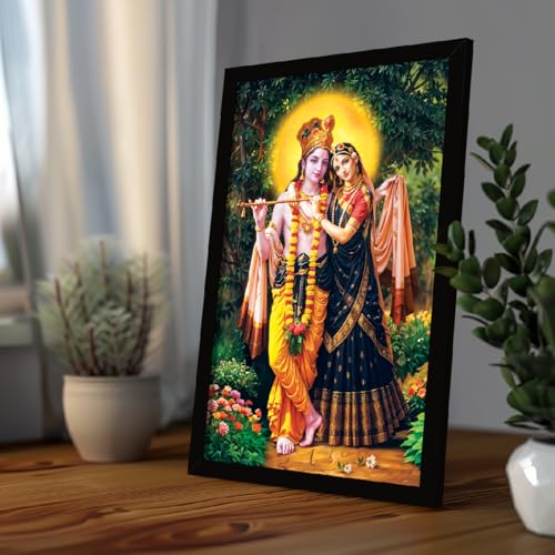 Image of ArtX Bhagwan Radha Krishna Traditional Indian Multicolor Framed Painting, 12.0 X 18.0 In, Multicolor, Set Of 1