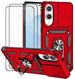 Dechyi Cover per Samsung galaxy S25 Edge 5G con Vetro Temperato Custodia con Scorrevole Protezione Fotocamera Custodia Rotante Anello Supporto Antiurto TPU Bumper Custodie-Rosso