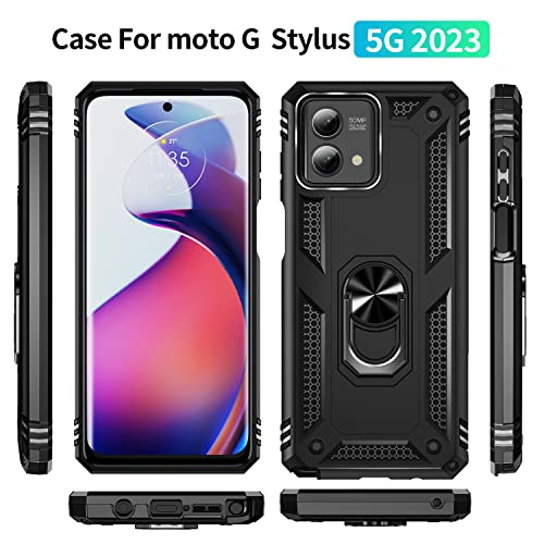 Military Grade Drop Impact for Motorola Moto G Stylus 5G 2023 Case 360 Metal Rotating Ring Kickstand Holder Armor Heavy Duty Shockproof Case for Moto G Stylus 5G 2023 Phone Case (Black) by Dionsibei - Used condition - Image 5