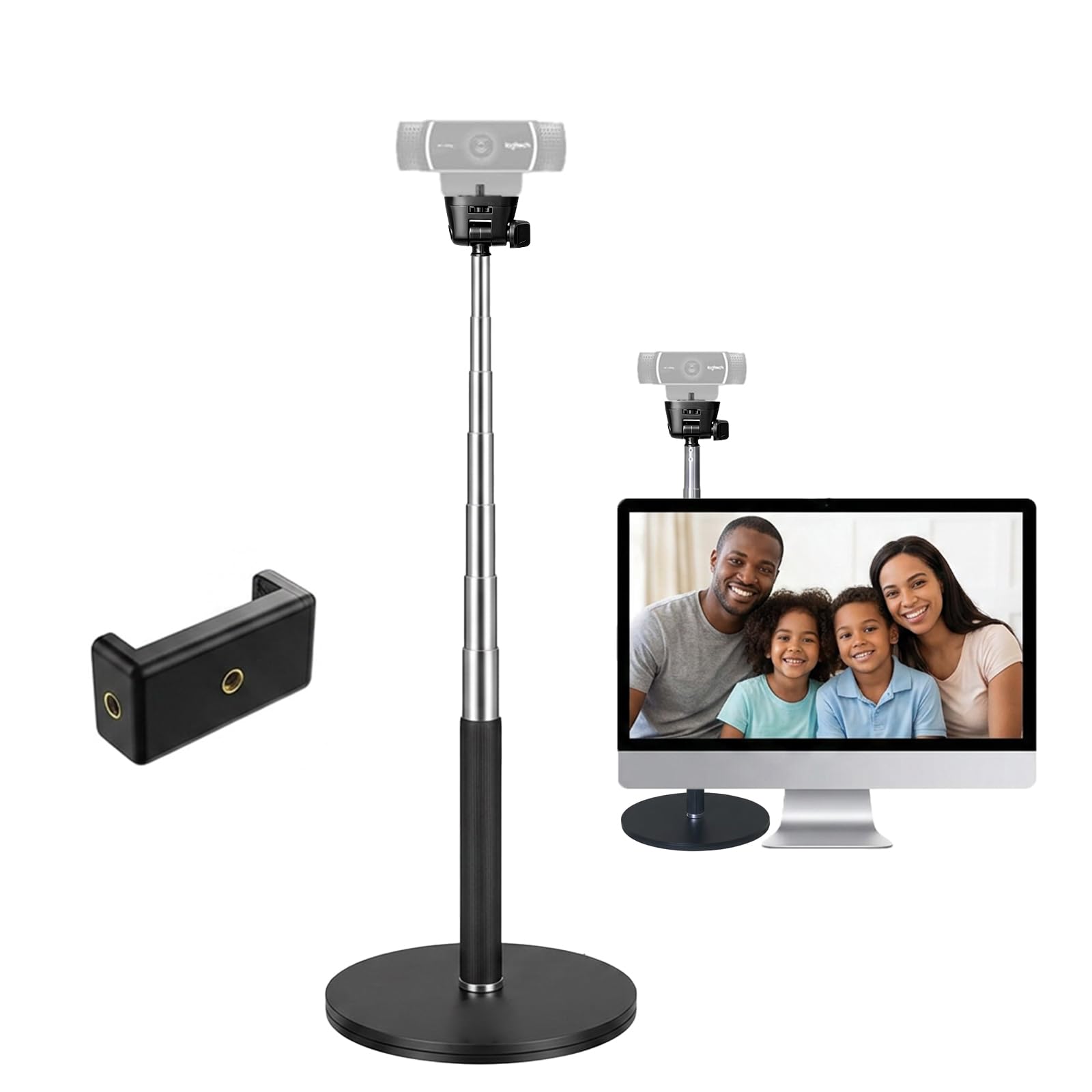 LenTok Webcam Stand for Desk, Telescopic Webcam Mount Camera Stand for Logitech Webcam C922 C930e C920S C920 C615 C960 C920x BRIO 4K NexiGo N60 etc, for Zoom Meetings, Streaming, Video Recording-image-2