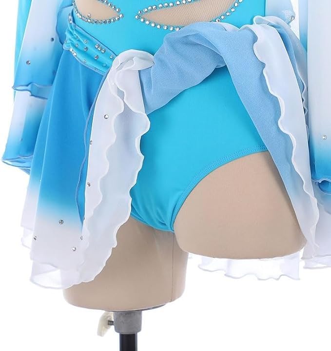 Robe patinage artistique de compétition extensible pour performance bleu - 6