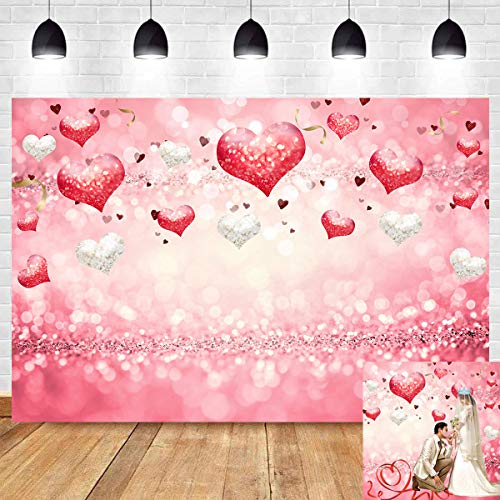 Discount 70% Valentine's Day Backdrops Pink Love Heart Glitter Sequin Bokeh Photography Background Wedding 7x5ft Photo Background Newborn Bridal Shower Birthday Party Banner Decor Mother's Day Photo Studio Props