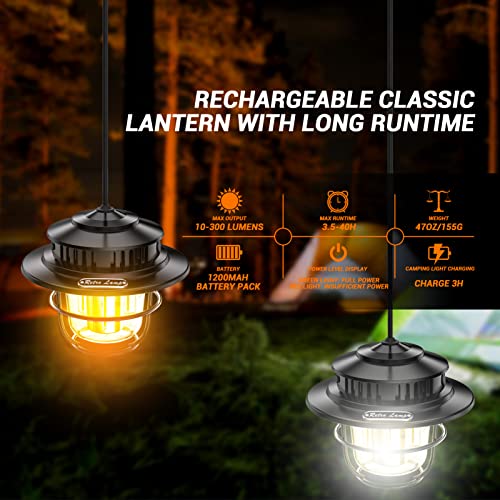 Fzh Led Camping Lantern Rechargeable, 4 Modes Infinitely Dimmable Light，Hanging Retro Light, Battery Powered Ipx4 Waterproof Portable Outdoor Tent Electric Lamp - 2 Pack #TOP2