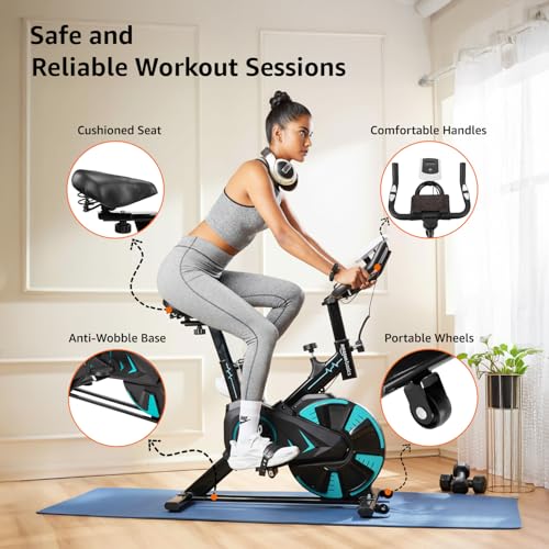 Image of Amazon Basics Spin Exercise Bike for Home & Gym | 120KG Load Capacity | Adjustable Resistance, Silent Belt Drive, Comfortable Seat Cushion | Alloy Steel | for Cardio, Cross-Training | Black