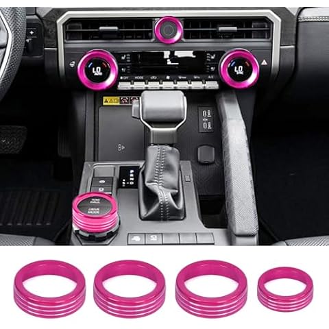 KUJOOY for Toyota Tacoma 14’’Screen 2024 2025 for Toyota 4Runner 2025 Air Conditioner AC Switch Audio Dirve Button Knob Cover Rings Aluminum Alloy Accessories (Pink) Cover