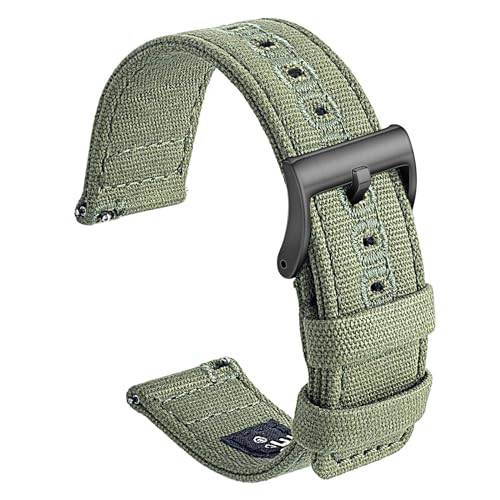 SEURE Canvas Quick Release Watch Band,Cotton Fabric Watch Straps 18mm 19mm 20mm 21mm 22mm 24mm for Men and Women(22,ArmyGreen-black)