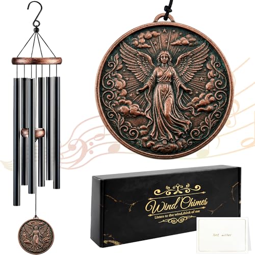 Angel Wind Chimes for Outside Memorial Sympathy Gifts for Loss of Loved One Deep Tone Windchime with 3D Embossed Guardian Angel Design for Garden Patio Porch Yard Dcor