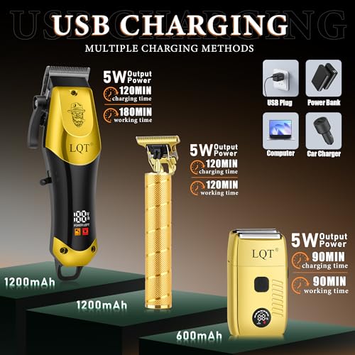Image of Hair Clippers for Men Professional, Beard Trimmer Kits & Sets, Electric Shavers, Hair Clippers & Trimmer Ceramic T-Blade, for Barber, Father Gifts for Men (Gold)