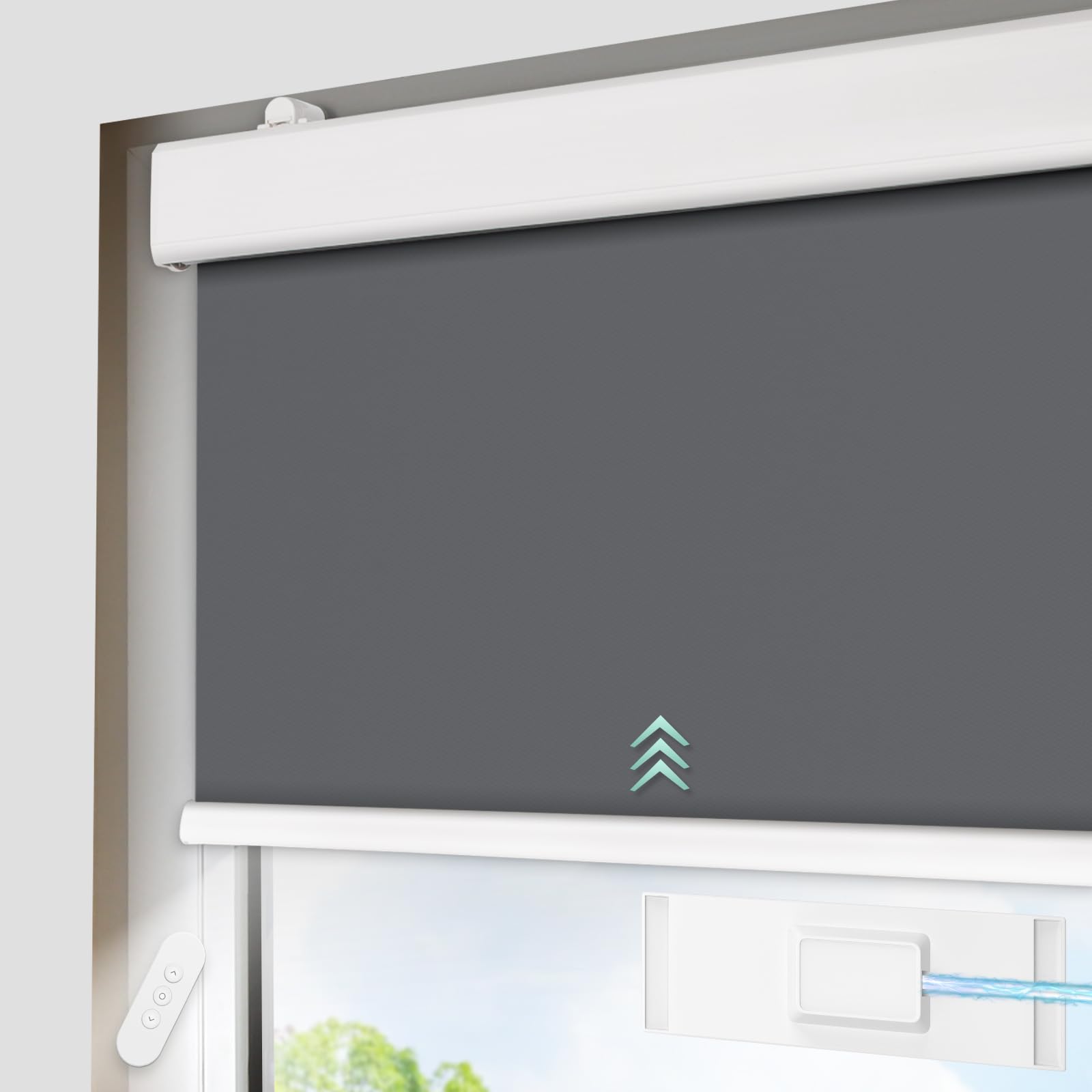 DENFOON Electric Solar Roller Blind installed in a modern living room