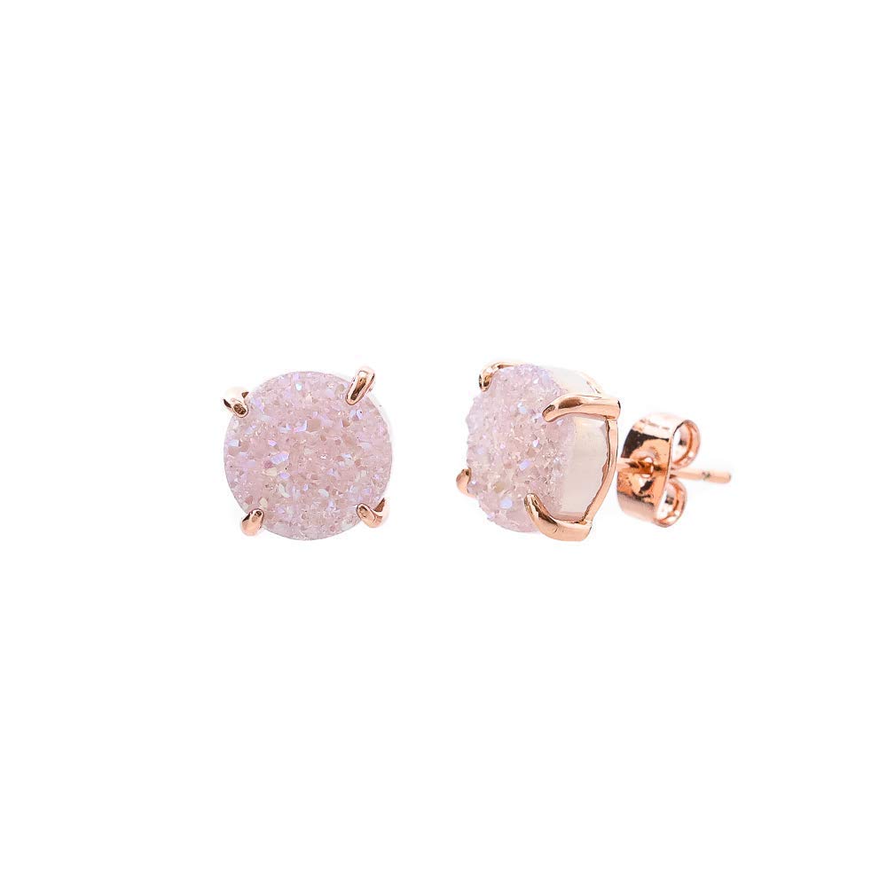 Nadean DesignsLarge White Lilac Druzy Gemstone Prong Set Stud Earring- Real Druzy- Rose Gold- 10mm- Holiday- Christmas Stocking Stuffer- Gift Idea- Bridal