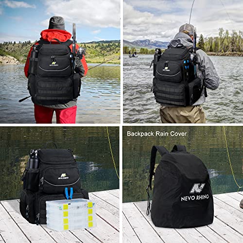 N Nevo Rhino 40L Fishing Tackle Backpack With Rod Holders, Waterproof Rain Cover, High-Performance Tackle Bag For Fishing, Camping, Hiking #TOP5