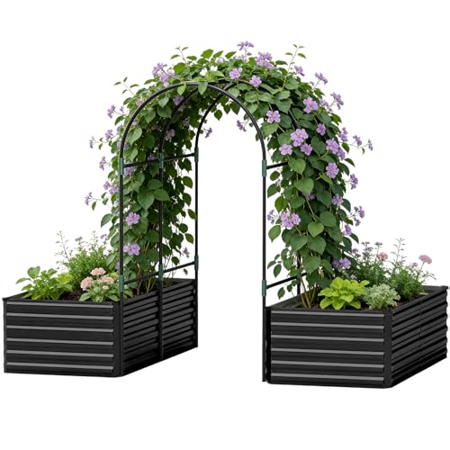 FOOWIN Raised Garden Bed with Arch Trellis, 478 Gal for Climbing Plants