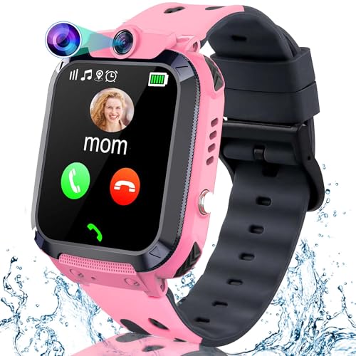 Puhiuyoi Reloj Inteligente Niño, Smartwatch Niñas con GPS y Llamadas, SOS, Bidireccional Chat, Despertador, Modo Clase, Cámara, Contacto, Juegos, IP68 Reloj GPS Niñas Niños 4-15 Regalo