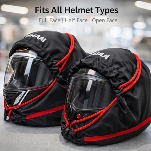 Image of OBEROI'S TRADERS Universal Helmet Cover Bag - Soft Fabric Dustproof Protective Bag for All Helmet Types, Fits Full & Half Face Helmets, Keeps Helmet & Visor Safe, Travel-Friendly