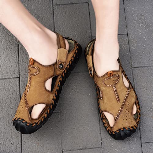 Casual Men's Soft Slippers Men Leather Sandals Roman Outdoor Beach Sandals Big(D,44 Code)3