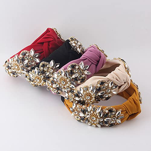 Yusier Knotted Headbands For Women Rhinestone Crystal Headband Handmade Jewelry Hair Accessories Fashion Wide Hairband (Beige) #TOP5