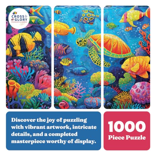 Cross & Glory Rompecabezas de 1000 piezas para adultos Underwater Paradise con vida marina vibrante y acabado satinado, piezas de 2mm miniatura 6