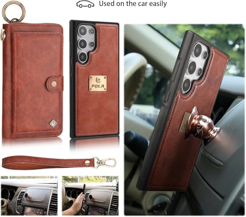 Étui Samsung Galaxy S26 Plus marron avec housse portefeuille à rabat amovible