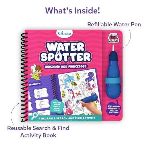 Image of Skillmatics Reusable Search & Find Book - Water Spotter, Mess-Free, Fun Learning Activity, Unicorns & Princesses, Travel Toy, Gifts for Kids Ages 4, 5, 6, 7, 8