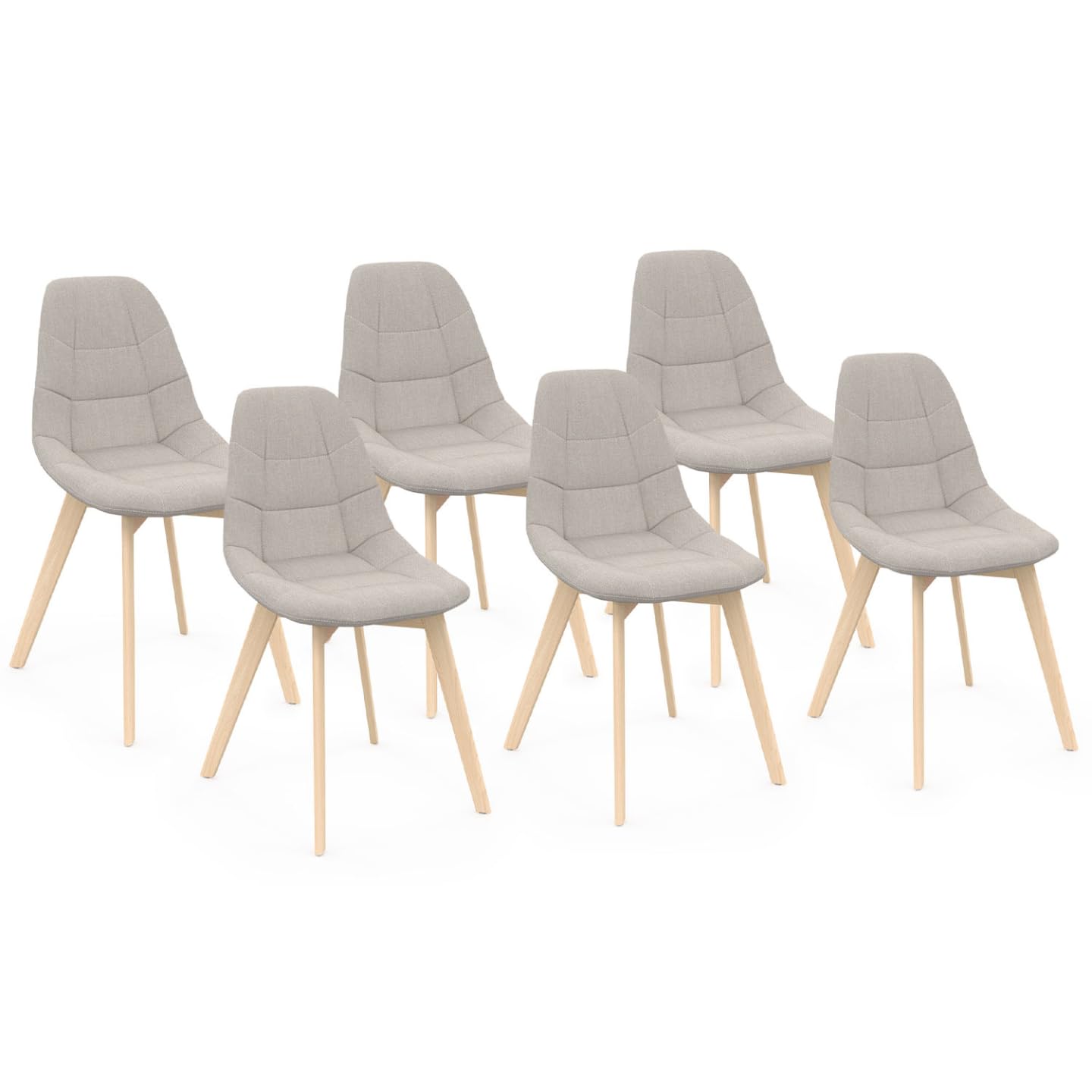 IDMarket - Conjunto de 6 sillas escandinavas Gaby tela beige para comedor