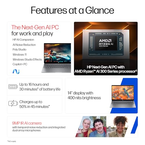 Image of HP OmniBook Ultra AMD Ryzen AI 9 HX 375 Next Gen AI Laptop,(32GB-LPDDR5X Ram,1TB SSD)2.2k Anti Glare 400 Nits, 14'' /35.6cm,W11+M365+Office24 with Copilot, FPR, Silver,1.57kg,9MP IR AI Camera, fd0009AU