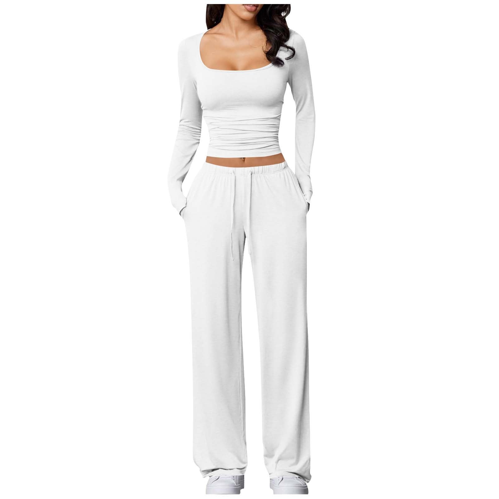 2 Piece Lounge Sets for Women Long Sleeve Wide Leg Tracksuits Casual Loungewear Two Pcs Matching Set Fall