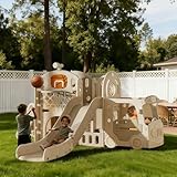 Kakbgee 8-in-1 Kinder Rutsche, Baby Slide, Mini-Bus, 2m HDPE Kinderrutsche - mit Geländer, Futschfesten Stufen, Tunnel, Stauraum, Gartenrutsche Spielplatz für Drinnen/draußen, ab 6 Monaten, Grau