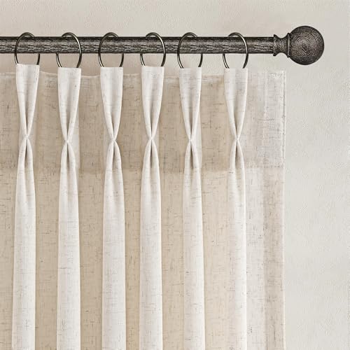 Cream Beige Pinch Pleated Linen Curtains 84 Inch Length 2