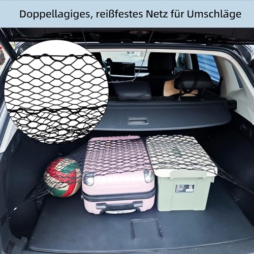 mobumeia Gepäcknetz Auto, Kofferraumnetz 110 x 40cm Mit 4 Karabinern Und 4 ABS Kunststoffschnallen, Super Elastisch Für Die Meisten Autos