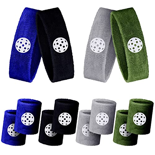 4 Sets Stirnband-Armband-Set, Frottee-Schweißband enthält 4 Stück athletische Stirnbänder und 4 Paar Schweißabsorptions-Handgelenk-Schweißbänder für Männer und Frauen, 4 Farben Cover
