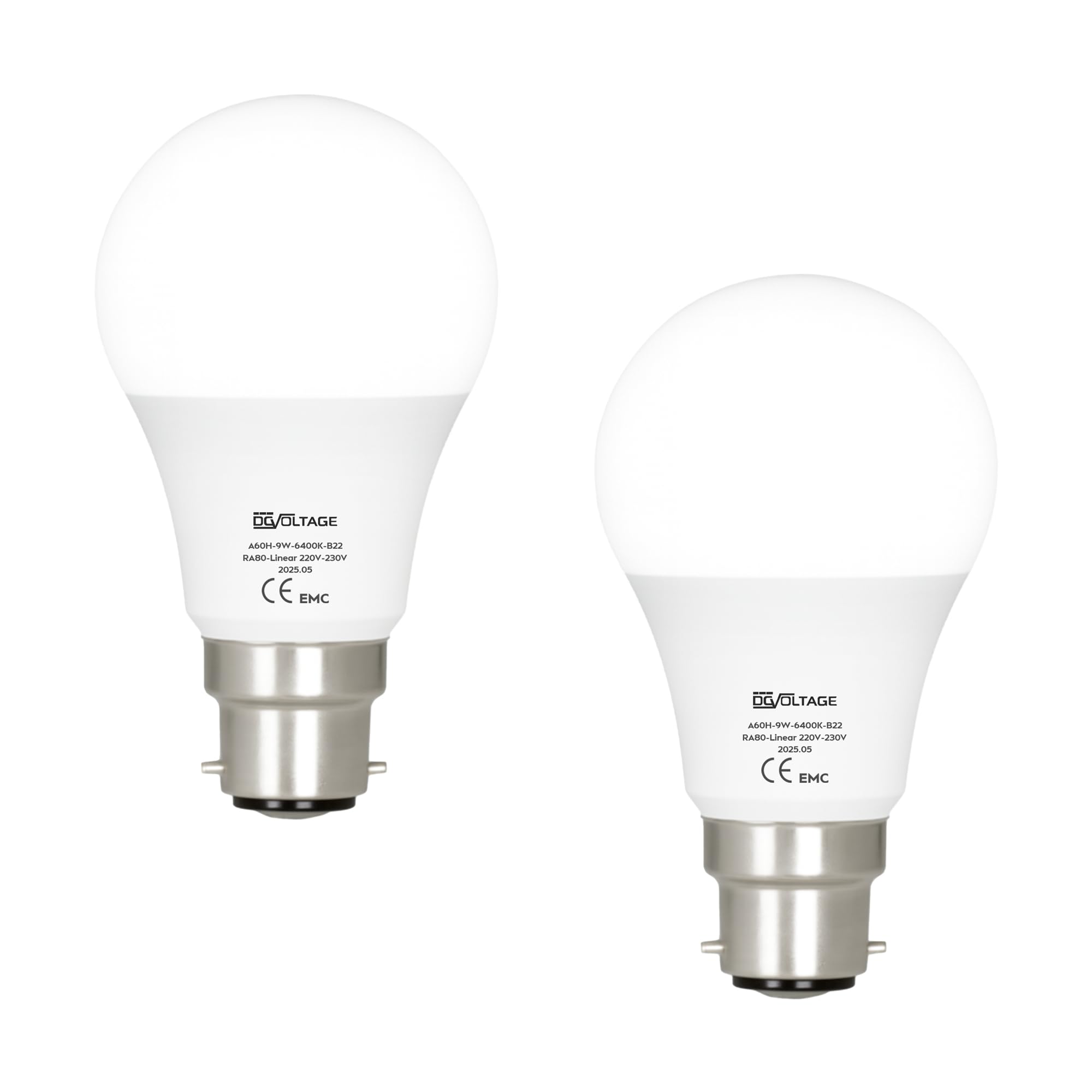 2 Pack, LED B22 Bayonet Cap Light, 9W = 100W Equivalent Bulb, 806 Lumens 6400K Cool White Standard BC A60 LED GLS, Bright Large Energy Saving Non-Dimmable Lightbulbs Frosted - [Energy Class A]