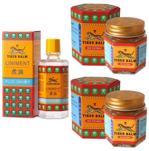 Tiger Balm Liniment (Liquid) 28ml + 2 Jars of Tiger Balm Red Ointment 30g/Jar