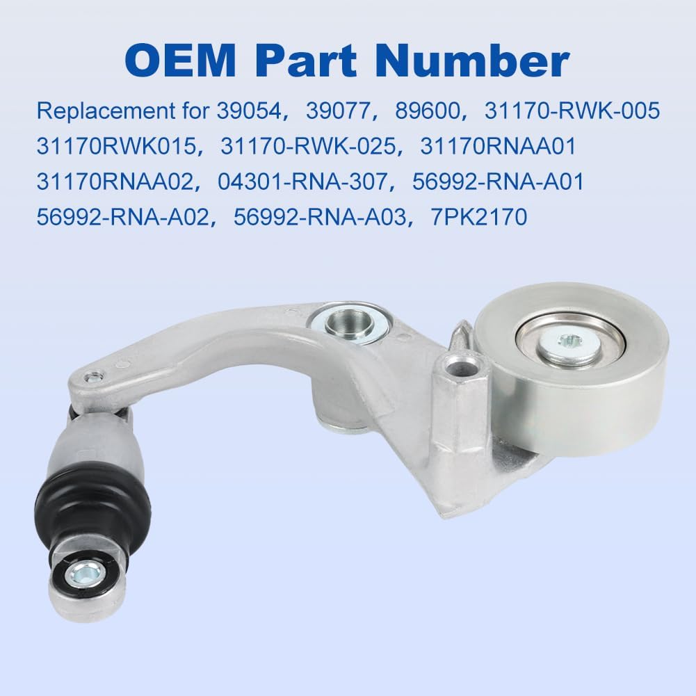 Serpentine Belt Tensioner Kit with Pulley Compatible with Honda Civic 1.8L L4 2006-2011 Replacement for 39054, 1170-RNA-A02, 04301-RNA-307, 7PK2170