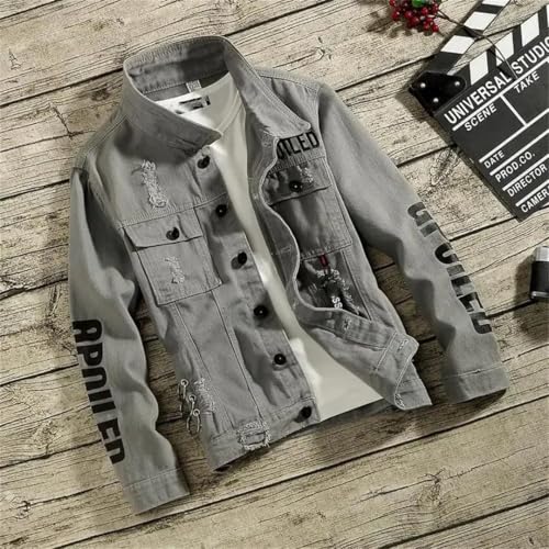 Men Jeans Coat For Slim Short Denim Jackets Man With Hole Print Of Coat2