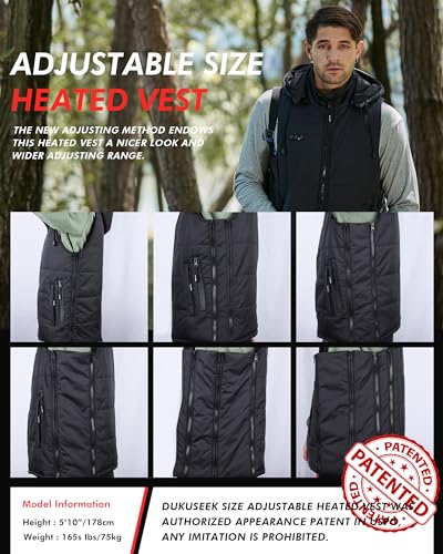 DUKUSEEK Heated Vest with Hood, Lightweight Battery Charged Electric Heating Vest with Detachable Hoodie for Hiking3