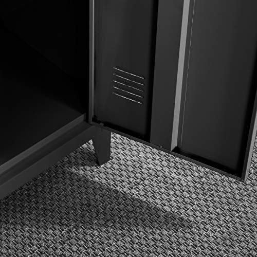 54\" Black Metal Locker Storage Cabinet 3 Shelves Office File Organizer with Lock Black - Thumbnail 3