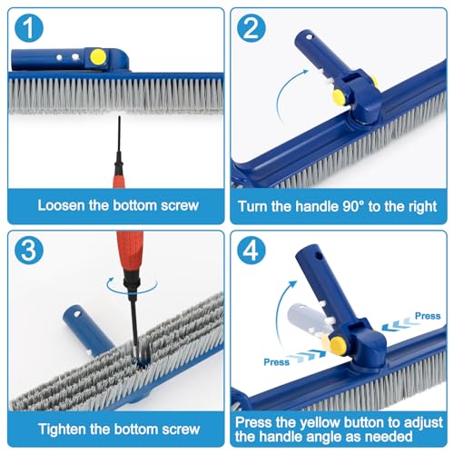 POOLAZA Pool Brush with Rotatable Handle,17.5\" Pool Brush Head for Inground Pools, Above-Ground & Vinyl Pools, Heavy-duty Pool Brushes for Cleaning Pool Walls, Sturdy Pool Brush Fit Standard Pool Pole