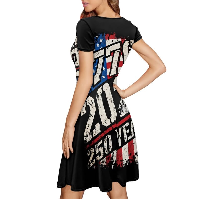 Image of Irisjudy T Shirt Dress for Women Short Sleeve Girls Short Sleeve Dress Plus Size, O Neck Knee Length Midi Dress for Ladies