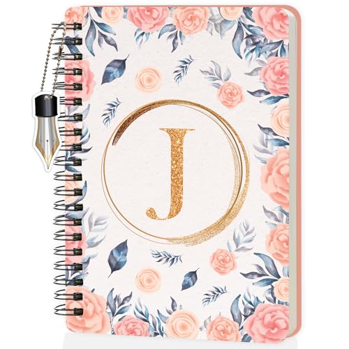 Image of Jhingalala Diaries - A5 Hardbound Floral Design Diary Cover With Initial Letter Wiro Notebook Diary With Dangler I Spiral Notebook With Planner and Calendar 2024 I 160 Undated Ruled Pages (Initial J)