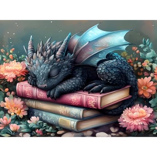 Image of Dragon Stamped Cross Stitch Kits for Beginners Adults, Flower Book Dimensions Needlepoint Art Crafts,Counted Cross Stitch Kits Embroidery Kits for Beginners Adults for Home Decor 15.7X11.8inch