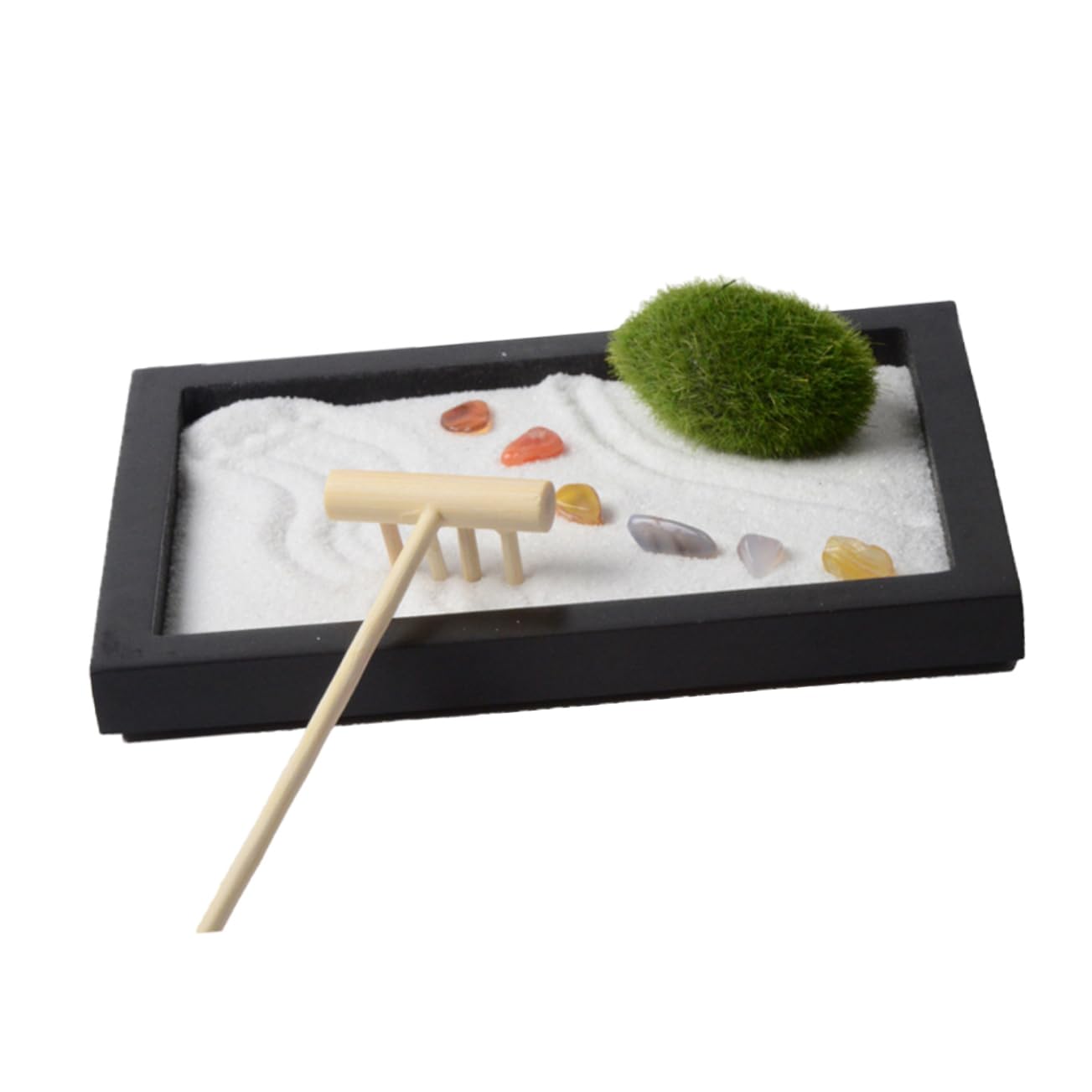 Vaguelly Zen Garden Miniature Landscape Desk Sand Table Decor with Simulation Moss and Rake for Home Office Decoration Present for Relief and Peaceful Ambiance
