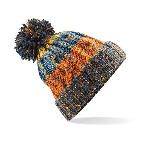 Beechfield Unisex Adults Corkscrew Knitted Pom Beanie Hat Bonnet, Multicolore (Retro Blue 000), Taille Unique Mixte Cover