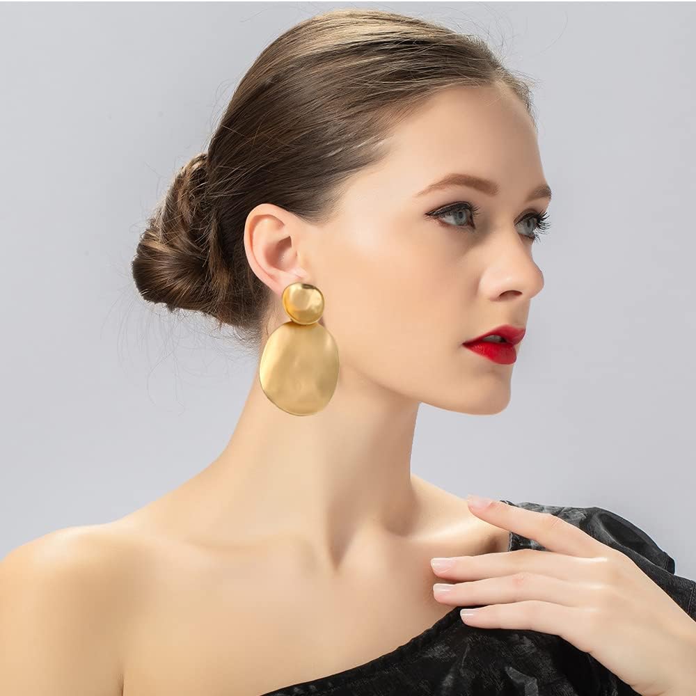Matte Gold Silver Hammered Discs Clip On Earrings for Women Big Round Disc Dangle Clip Earrings for Women Girls - Image 2