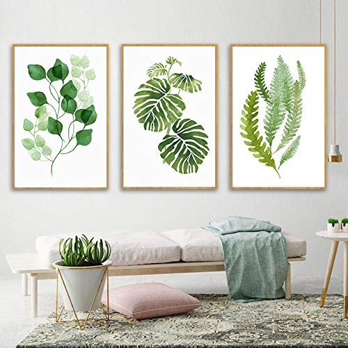 Art mural nordique moderne pour raviver un mur vide avec 3 toiles de feuilles vertes